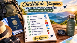 Checklist de viagem com itens para conferir antes de sair de casa